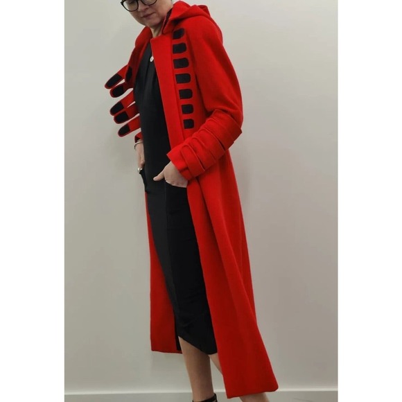 Ultra Rare 90s Vintage RED Stephen Sprouse wool Coat Sz 6 - Picture 7 of 12
